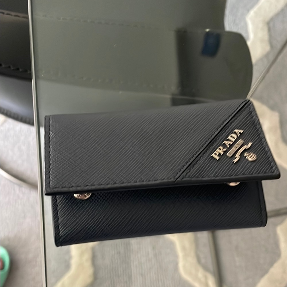 Prada Dark Blue Leather Key Holder